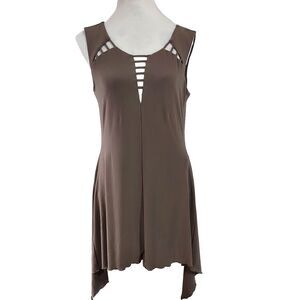 Joseph Ribkoff Asymmetrical Tunic Top Size 8 Sleeveless Flowy Stretch Cut Out